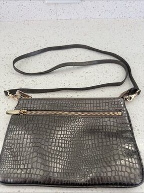 Giorgio Armani Gray Croc-Embossed Crossbody Bag with Gold Hardware
